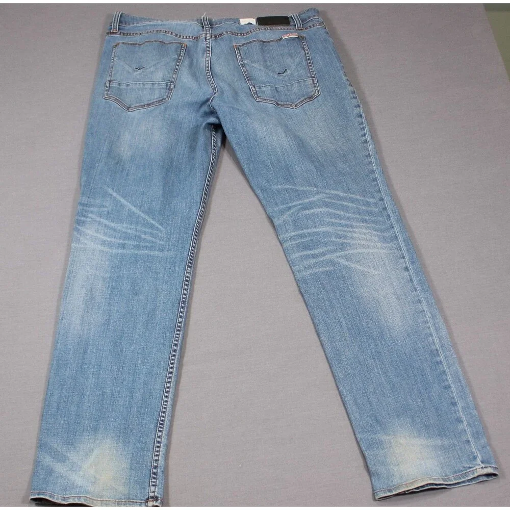 Hudson Byron Straight Jeans Mens Blue Straight Leg Denim Distressed 38